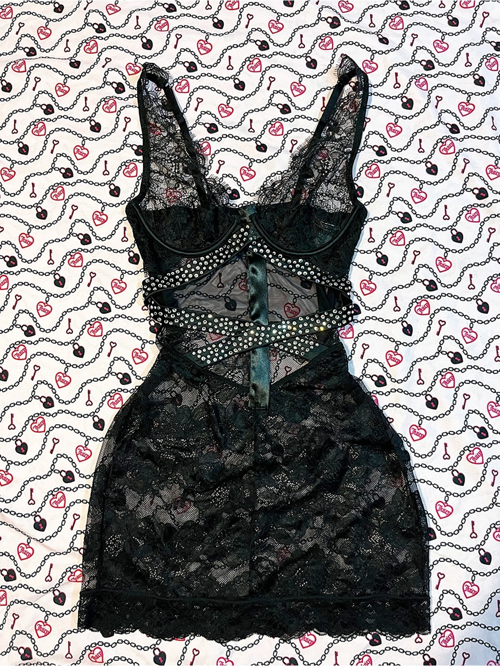 Victoria’s Secret Black Lace Studded Lingerie Dress